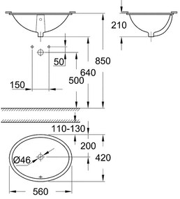 Grohe Bau Ceramic lavoar 56x42 cm ovale sub blat alb 39423000