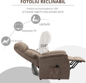 HOMCOM Fotoliu Ridicare Persoane Rabatabil 150° max cu Telecomanda si Suport pentru Picioare, 75x93x110 cm, Maro | Aosom Romania