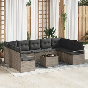vidaXL Set de canapele pentru grădină 10 pcs Gri Rattan poli