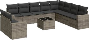 vidaXL Set canapele de grădină cu perne, 11 piese, gri, poliratan