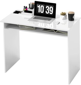 HOMCOM Birou pentru calculator simplu, compact, cu 1 raft, panouri din PAL, dim. 90l x 50P x 74H cm, alb lucios | Aosom Romania