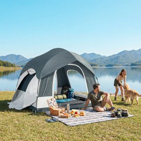 Outsunny Cort de camping pentru 2-4 persoane, impermeabil, cort de familie cu 3 uși, acoperiș de ploaie detașabil, folie de sol, geantă de transport, albastru închis | Aosom Romania
