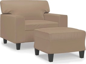vidaXL Fotoliu canapea cu taburet, cappuccino, 60 cm, piele ecologică