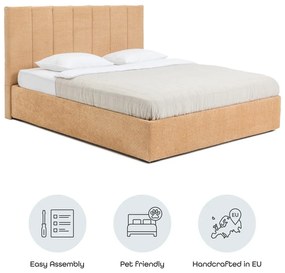 Pat matrimonial galben muștar tapițat cu spațiu de depozitare cu somieră 160x200 cm Thessa Bold Line – Bonami Selection