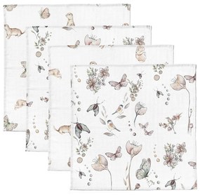Set 4 Museline din bumbac si bambus, Scutec multifunctional Dreamland  Nature, 30 x 30 cm