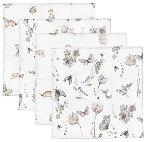Set 4 Museline din bumbac si bambus, Scutec multifunctional Dreamland  Nature, 30 x 30 cm