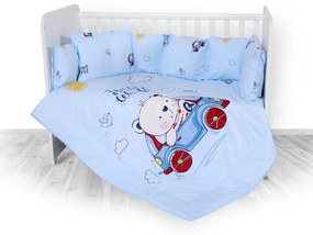 Set lenjerie pat 8 piese bumbac ranforce Trend Bear &amp; Car Blue