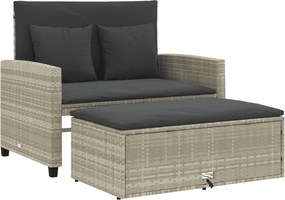 vidaXL Canapea de grădină cu perne, 2 locuri, gri deschis, poliratan