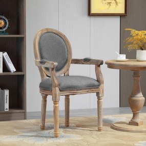 HOMCOM Scaun de Sufragerie Scaun de Salon medaillon Stil Louis XVI Lemn Masiv patinat sculptat Material Lin Gri | Aosom Romania