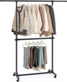 Suport pentru haine în două trepte JASON, 101-165x49x113-180cm, negru SongmicsHome