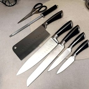 Set cutite 8 piese inox, cu suport Royalty Line KSS700, manere negre