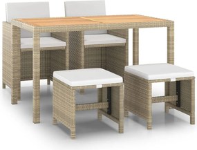 vidaXL Set mobilier de grădină cu perne, 5 piese, bej, poliratan