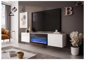 Comodă TV Livo cu un șemineu imitativ, alb / negru