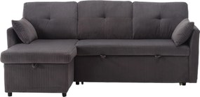 Canapea modulară în formă de L din catifea, canapea extensibilă rabatabilă convertibilă, cu spații de depozitare în scaune, Gri Închis