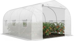 Outsunny Seră Tunel pentru Grădină cu 6 Ferestruici și Ușă Rulantă, Seră pentru Grădină din Oțel, 3,5x3x2 m, Alb | Aosom Romania