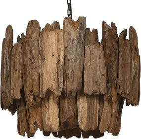 Lustră suspendată natural, 65x65x50 , din lemn de tec si metal "Bosque"