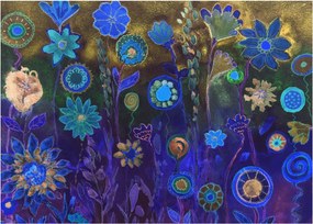 Tablou - Flori albastru închis (70x50 cm)