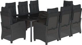 vidaXL Set mobilier de grădină cu perne, 9 piese, negru, poliratan