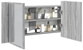 vidaXL Dulap de baie cu oglindă și LED gri sonoma, 90x12x45 cm, acril