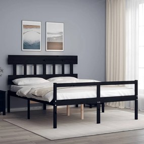 3195425 vidaXL Cadru de pat senior cu tăblie, negru, king size, lemn masiv