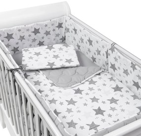 Set lenjerie matlasata 5 piese Kidizi Magic Stars Grey, include perna, plapumioara, aparatoare si cearceaf