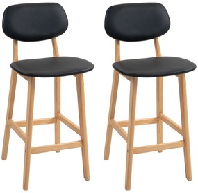 HOMCOM Set 2 Taburete cu Spătar și Tapițerie din Piele Artificială, Taburete Înalte din Lemn, 42x47x92 cm, Negru | Aosom Romania
