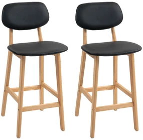 HOMCOM Set 2 Taburete cu Spătar și Tapițerie din Piele Artificială, Taburete Înalte din Lemn, 42x47x92 cm, Negru | Aosom Romania
