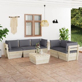3063516 vidaXL Set mobilier grădină din paleți, 6 piese, cu perne, lemn molid