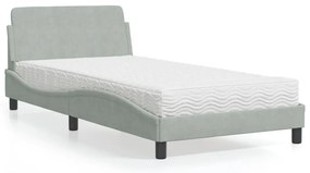 vidaXL Pat cu saltea, gri deschis, 100x200 cm, catifea