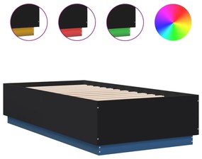 3209668 vidaXL Cadru de pat cu LED, negru, 75x190 cm, lemn prelucrat