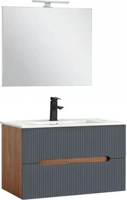 Trent Mobilier de baie 80 cm lavoar ceramic (2 sertare) cu oglindă 60x80 cm stejar sunset-antracit gri