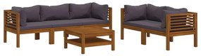 Set mobilier de gradina cu perne, 6 piese, lemn masiv acacia Morke gra, 4x colt + mijloc + masa, 1