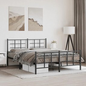 vidaXL Cadru pat fără saltea, cu tăblie picioare negru 160x200cm metal