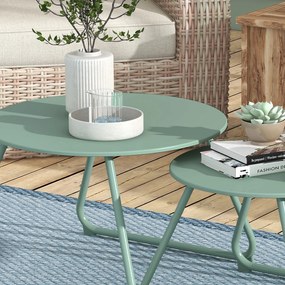 Outsunny Set de 2 mese de cafea rotunde încorporabile pentru grădină din metal epoxid, Masă de Cafea Stabilă pentru exterior, verde | Aosom Romania