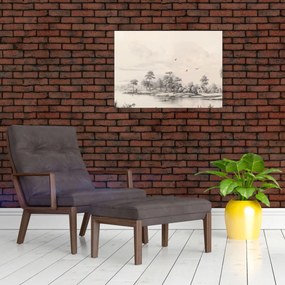 Tablou pe sticlă - Vintage peisaj desen peisaj (70x50 cm)