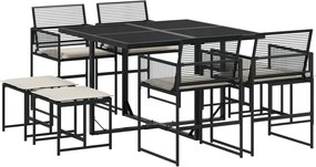 vidaXL Set mobilier de grădină cu perne, 9 piese, negru, poliratan