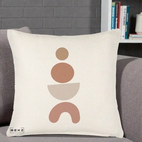 Perna Decorativa Geometric Boho Cercuri si Arc, 40x40 cm, Crem Reliefat, Husa Detasabila, Perna Inclusa, BEKZ®