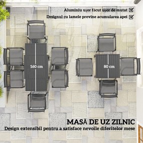 Outsunny Set de Grădină cu Masă Extensibilă și 6 Scaune Stivuibile Gri | Aosom Romania