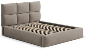 Pat matrimonial maro deschis tapițat cu spațiu de depozitare cu somieră 200x200 cm Libera – Windsor &amp; Co Sofas