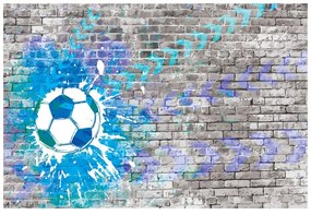 Tapet minge de fotbal albastră pe perete de cărămidă