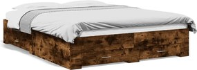 vidaXL Cadru pat cu sertare stejar fumuriu 140x200 cm lemn prelucrat