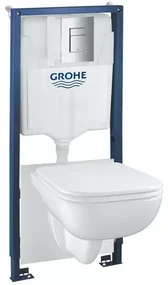 Set vas WC suspendat cu capac Grohe Start Edge rezervor incastrat Solido 5 in 1 cu clapeta crom Even