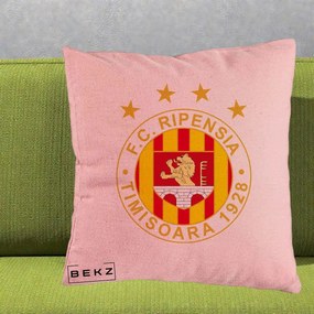Perna Personalizata FC Ripensia Timisoara 1928, 40x40 cm, Roz, Husa Detasabila, Perna Inclusa, BEKZ®