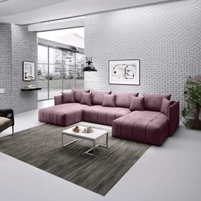 Colțar extensibil dumonde cu ladă de depozitare si sezut confortabil din spuma high-density, Malta U Royal Pink 340x185 cm