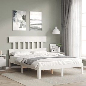 3193572 vidaXL Cadru de pat cu tăblie, dublu, alb, lemn masiv