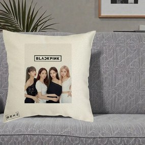 Perna Personalizata K-pop BLACKPINK Foto Grup-Negru, 40x40 cm, Ecru, Husa Detasabila, Perna Inclusa, BEKZ®