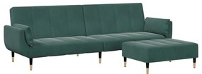 3258153 vidaXL Canapea extensibilă cu taburet, 2 locuri, verde închis, catifea