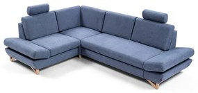 Colțar extensibil tapițat AVESTA, cu spațiu de depozitare, în formă de L, orientare stânga, albastru