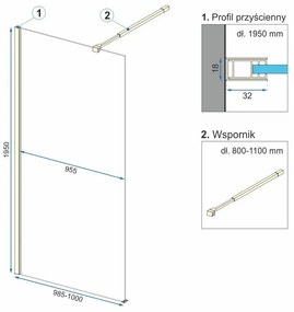 Paravan de dus   Perete de dus Walk in Rea Aero Ombre 100Ã 195 cm sticla fumurie alba securizata de 8 mm cu profil auriu periat