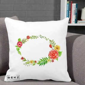 Perna Decorativa Coroana Florala Acuarela, 40x40 cm, Alba Mata, Husa Detasabila, Perna Inclusa, BEKZ®